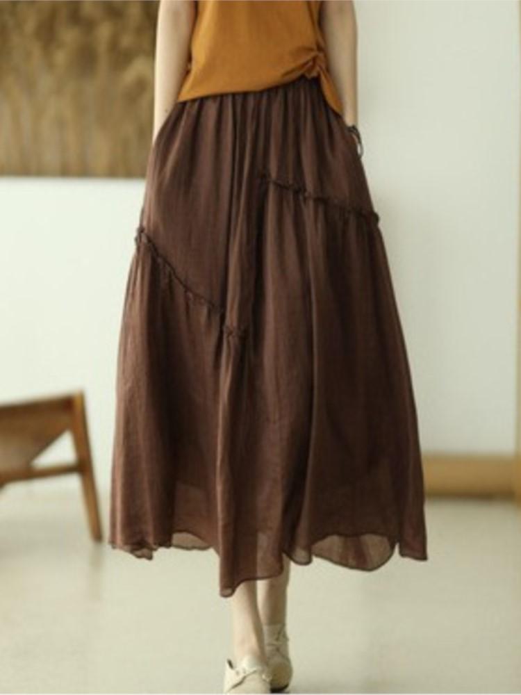 Johnature Женские лоскутные винтажные юбки с эластичной резинкой на талии, однотонные ткани высокого качества, мягкие женские юбки трапециевидной формы