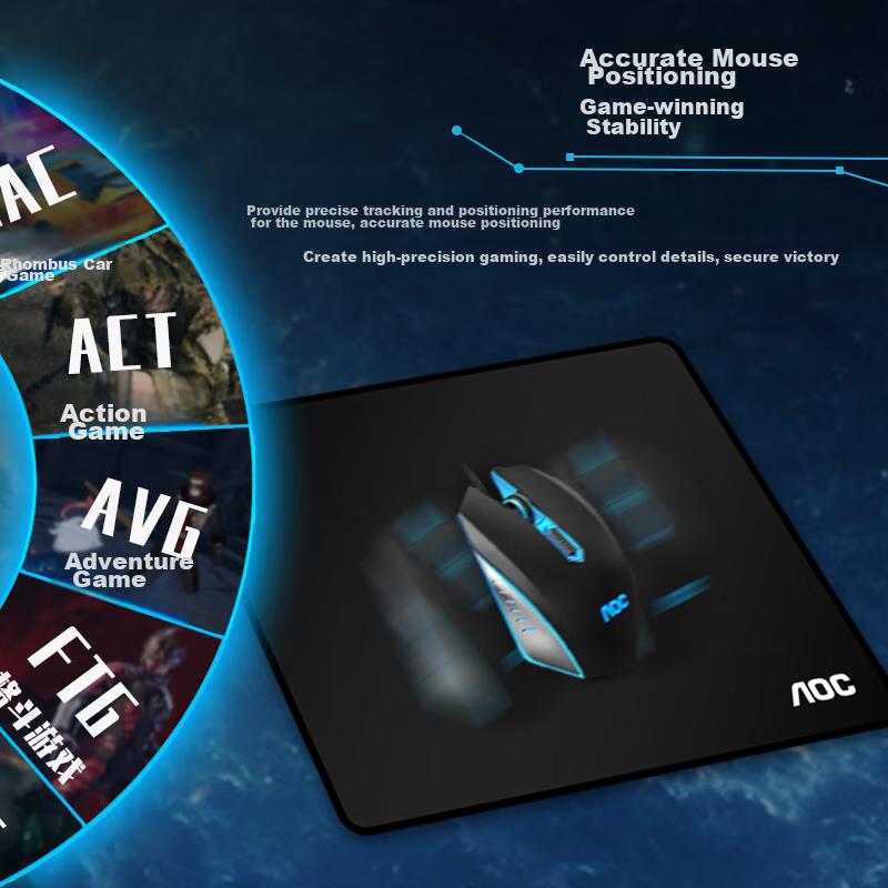 AOC M90/93 Gaming Mouse Pad Small Size 270*220*3mm, Thickened with Locked Edges, Office Keyboard Computer Desk Pad, Black, Pack of 3