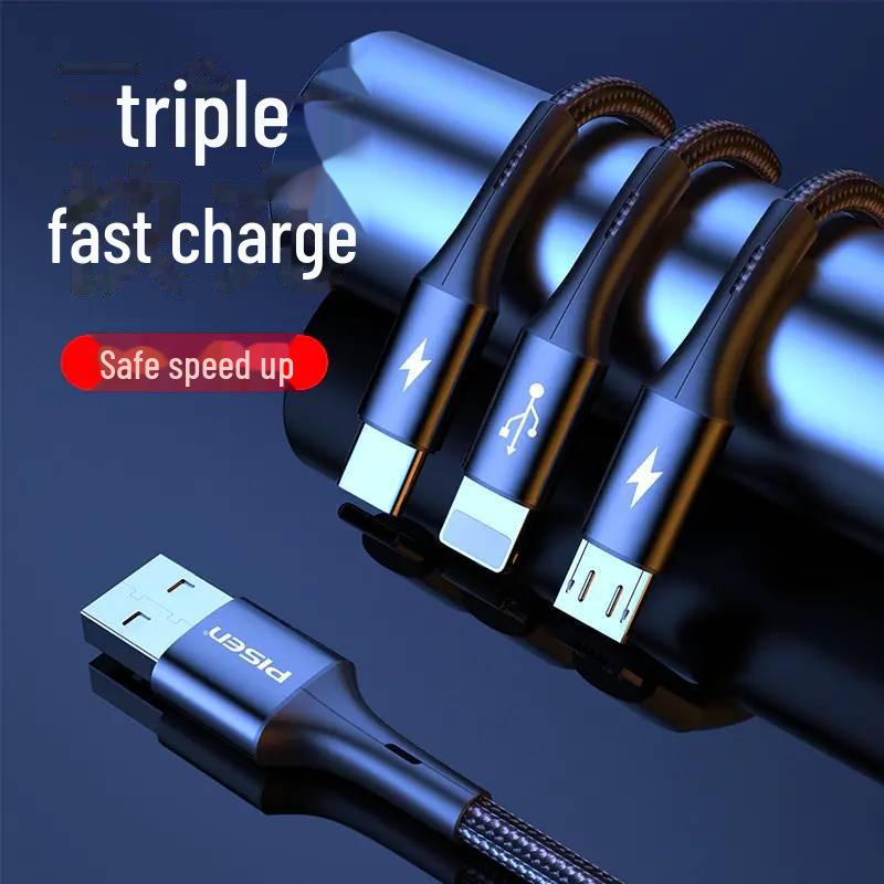 PISEN Плетеный кабель 3-в-1 для быстрой зарядки устройств Apple и Huawei