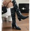 New Style Women's Rounde Toe Crinkle Mid Calf Maroon Chunky Heels Boots Popular Cowboy Boots Big Size Zapatos Mujer