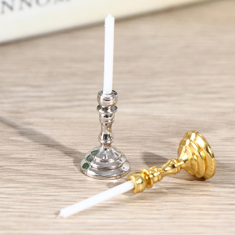 1Pair 1:12 Dollhouse Miniature Candle Holder Candlestick Candelabra Home Decor