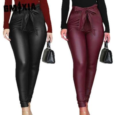Женские брюки из искусственной кожи с высокой талией, узкие леггинсы-джеггинсы, облегающие брюки с поясом