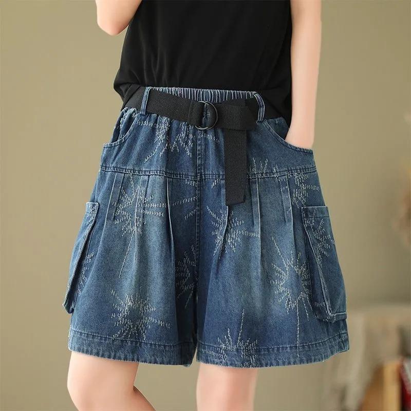 Женские модные вышитые джинсовые шорты Удобные повседневные летние с высокой талией