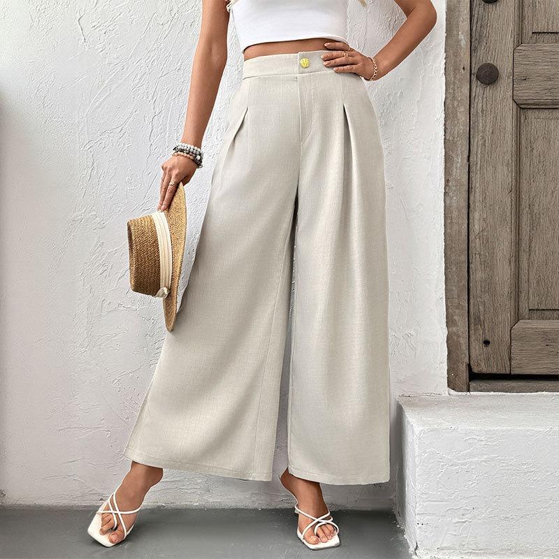 Women's Summer New Solid Colour Senior Open Trousers Temperament Commuter Comfortable Wide Leg Trousers