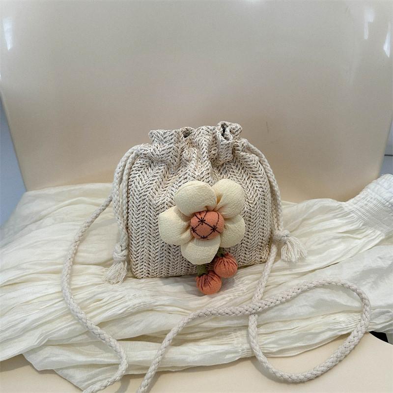 Minimalist Woven Straw Bucket Bag For Women With Drawstring Closure Perfect For Summer Casual Outings