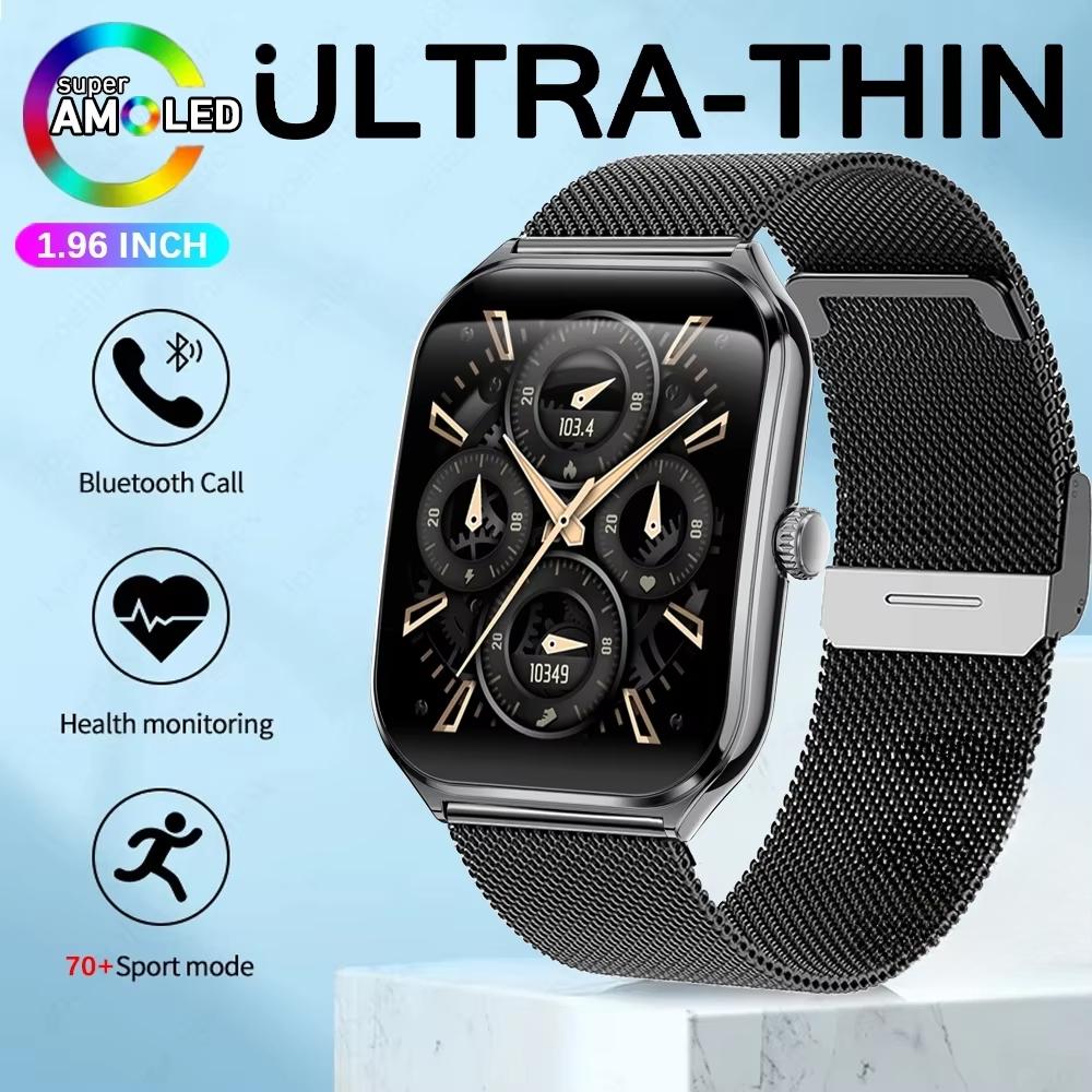 2025 Новые 7,5 мм Ультратонкие Смарт-часы Мужские 1,96" AMOLED-экран Всегда Показывать Время Пульс Спорт Водонепроницаемые BT Звонок Смарт-часы