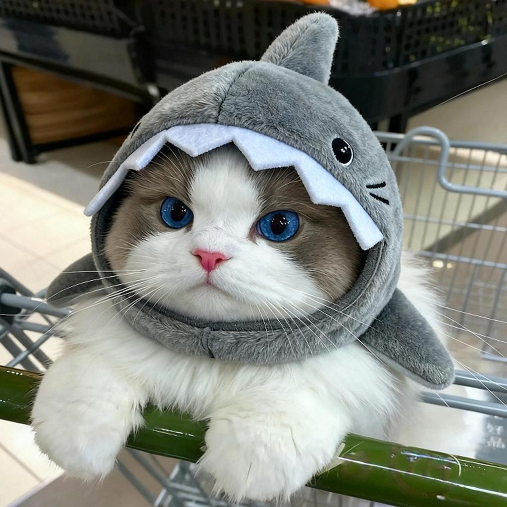 Pet Hat Shark Shaped Adjustable Soft Kitten Outfit Accessories Cat Shark Hat For Party Dress Up Photography Cosplay
