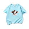 Kids Cotton T Shirt Dark Brown Peeking Cow Print Crew Neck Short Sleeve Tee Casual Boys Girls Summer Tops