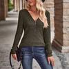 Autumn Women Solid Color Thick RIB-KNIT Pullover Long Sleeves Tops Casual Zip V-neck Knitwear Base T Shirt