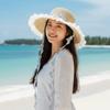 Breathable Vacation Beach Cap with Garland Woven Sun Cap Big Brimmed Straw Hat  Masquerade