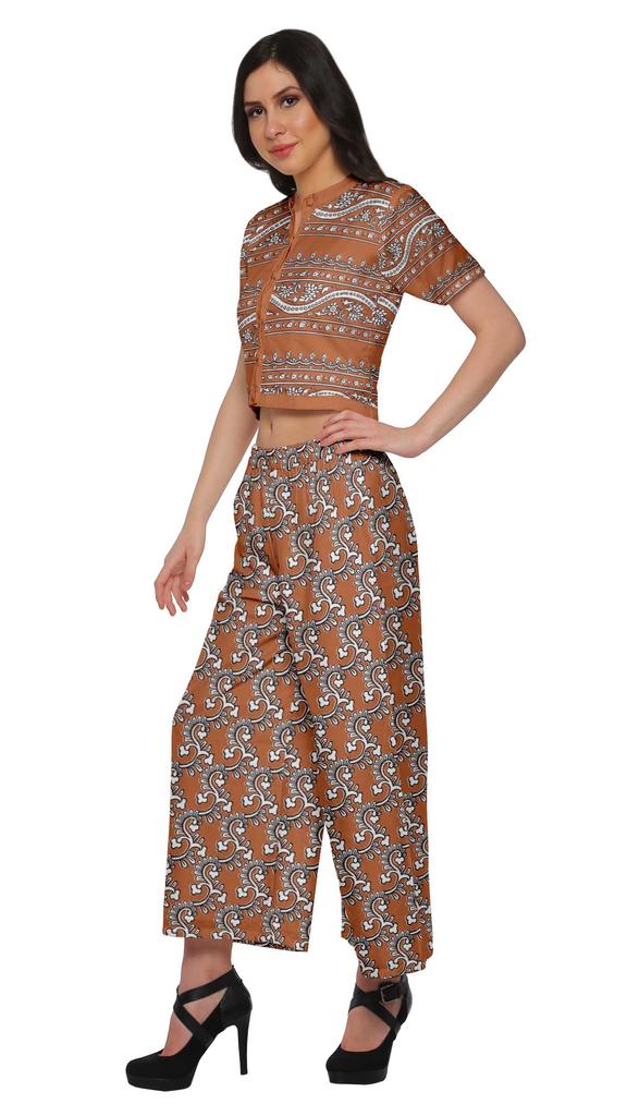 Moomaya Womena    S Crop Top Palazzo Set Printed 2 Piece Outfit Dress Ethnic