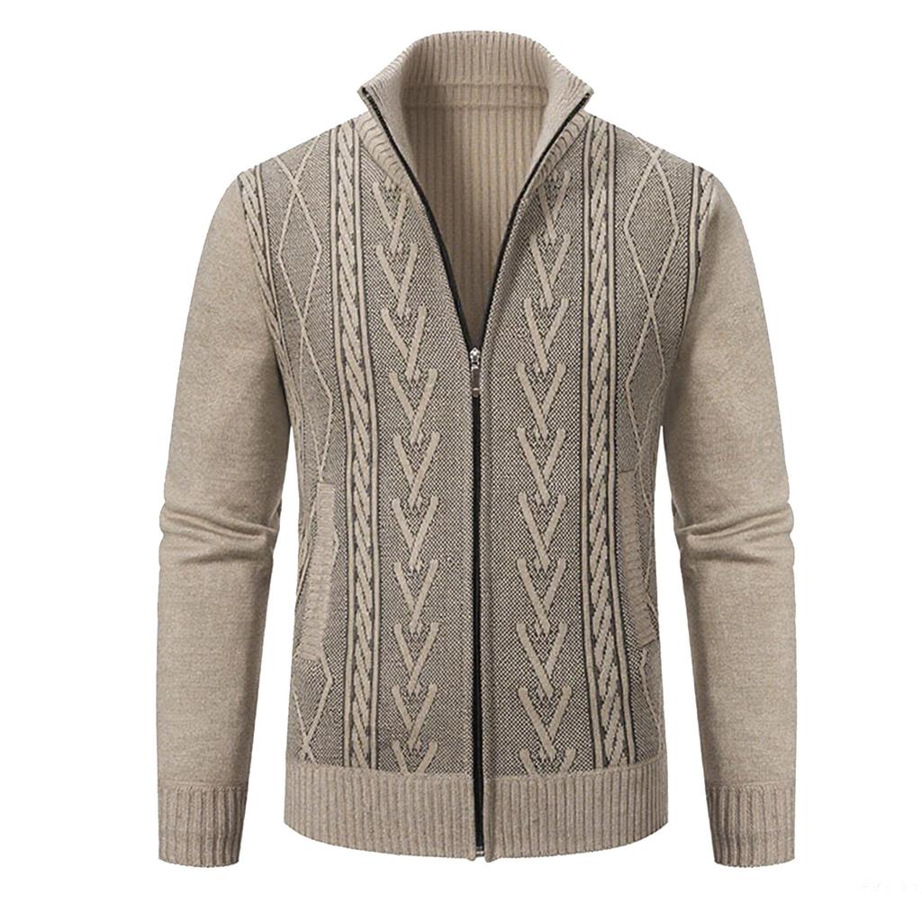 Men's Casual Cardigan Stand Collar Sweater Jacket Warm Slim Fit Sweater