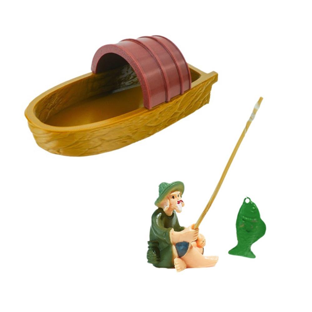 Ancient Style Floating Boat Fisherman Ornaments Plastic Fish Tank Ornaments Office Decor
