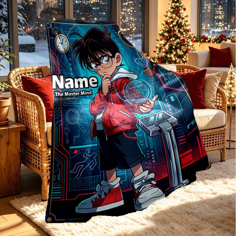 Custom Name Personalized Detective Conan Print Blanket, Home Decor, Bedroom, Sofa, Camping, Couch, Gifts for Birthday Christmas