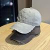 Vintage American-style washed denim soft-top baseball cap for women, with lettering, wide brim, large head circumference, duckbill cap that makes the