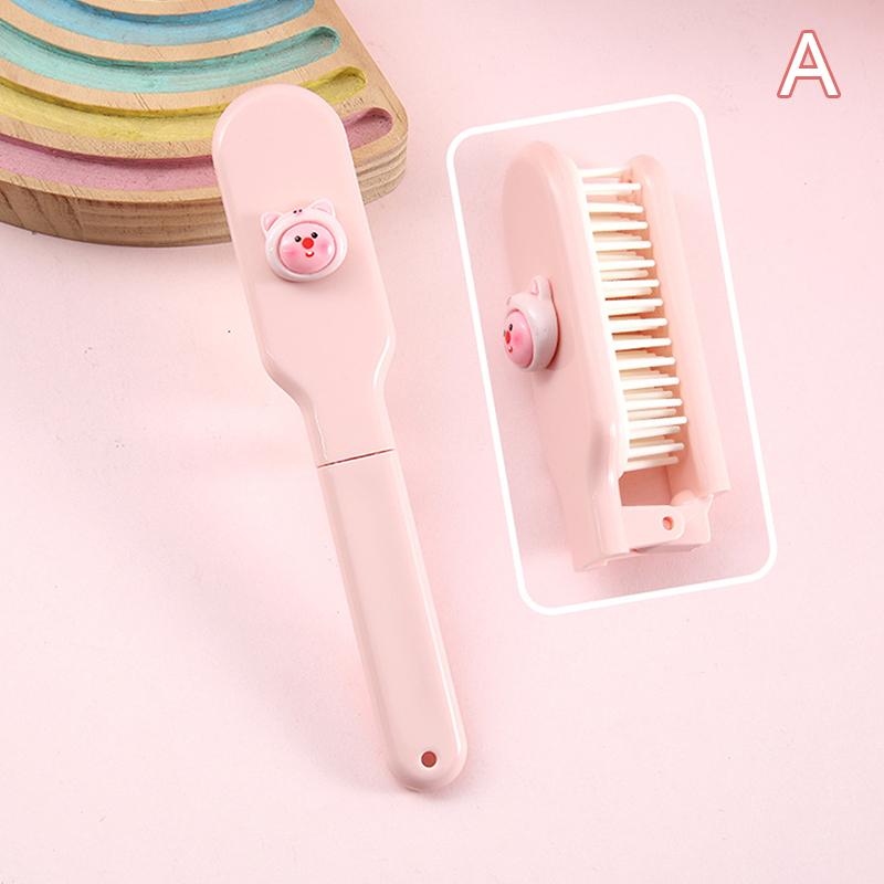 Cute Cartoon Pink Loopy Folding Comb Hairdressing Comb Anti-Static Hair Brush Portable Combs For Girls Women Hair Styling Tools