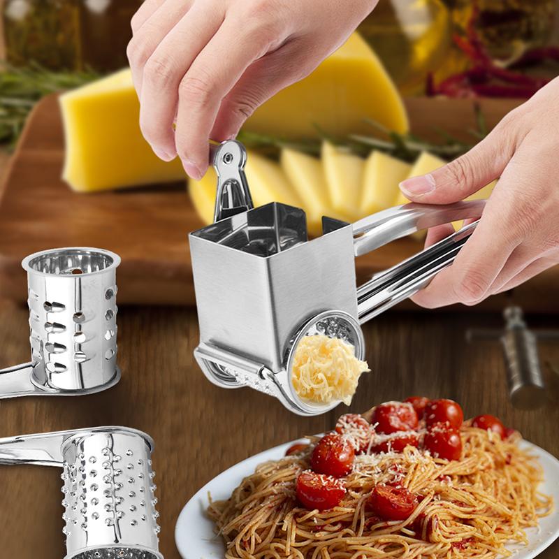Stainless Steel Rotary Cheese Grater With 4 Drums Handheld Cheese Cutter Slicer Cheese Hand Grater Kitchen Shredder Grinder