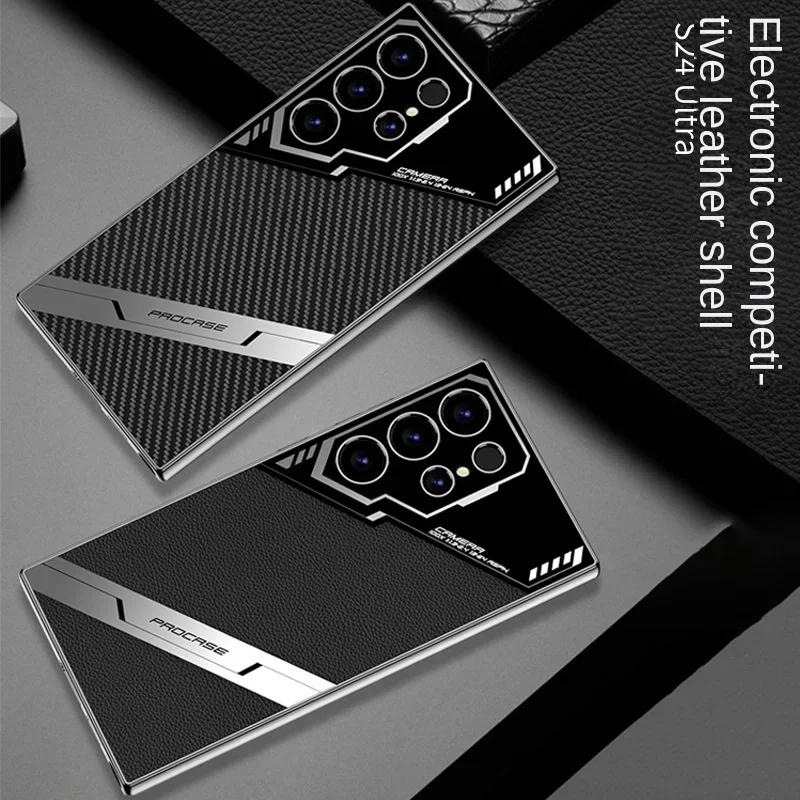 Leather Galaxy S24 Ultra Electroplating S23 Ultra Phone Case for Samsung Galaxy S24 S23 Ultra Protective Shockproof Cover
