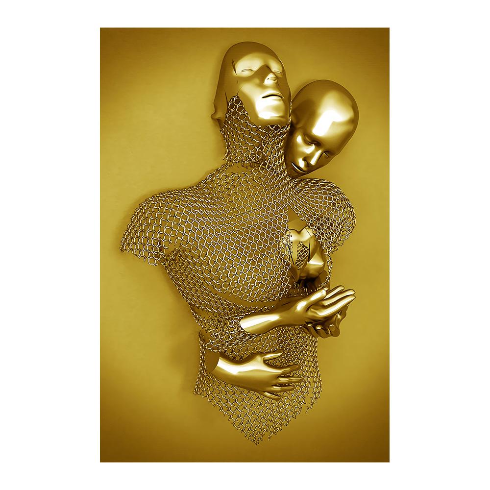 Золотая и серебряная фигурка, статуя, картина на холсте, металлическая скульптура, печать на плакатах, романтические фотографии для влюбленных, современное настенное искусство, домашний декор