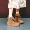 Мода 2024 года, модная обувь, женские ботинки на шнуровке, женские зимние ботинки с круглым носком, замшевые, однотонные, короткие, на низком каблуке, женские ботинки Zapatos De Mujer