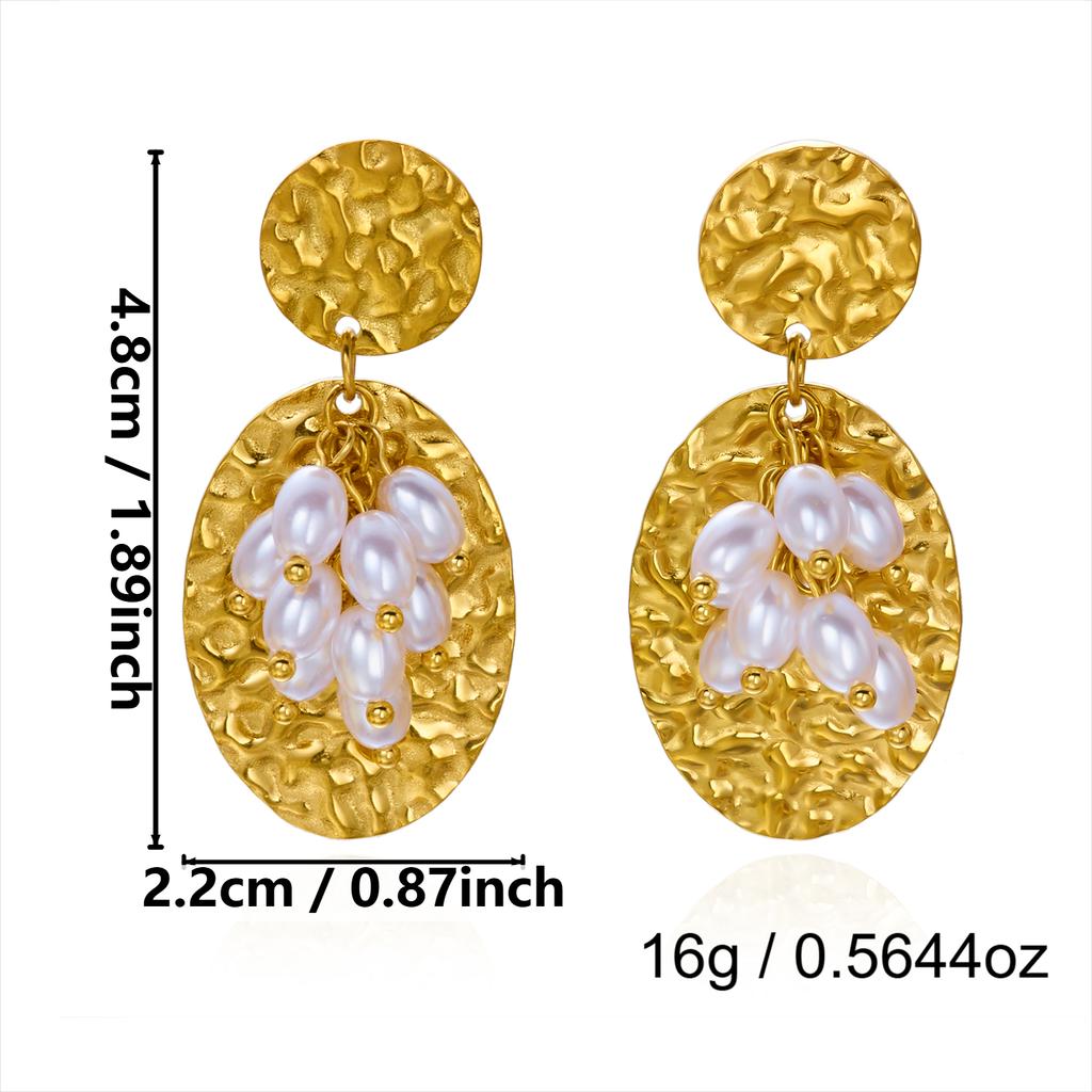 Luxury Stainless Steel Imitation Pearl Tassel Earrings for Women Round Disc Oval Dangle Jewelry Daily Party Gifts Accessories