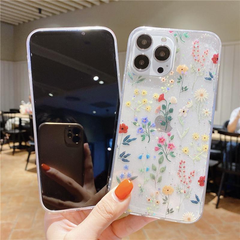 Роскошный прозрачный чехол с цветочным блеском для Iphone 13 11 12 Pro Max Xs Mini Xr X 8 7 Plus Se, модная задняя крышка с листьями и цветочным принтом бабочки