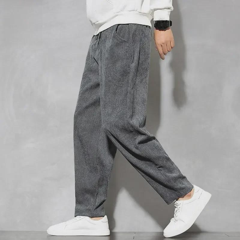Men's Retro Corduroy Wide-Leg Trousers - Chinese Style, Straight, Casual, Loose Fit, Perfect for Spring and Autumn