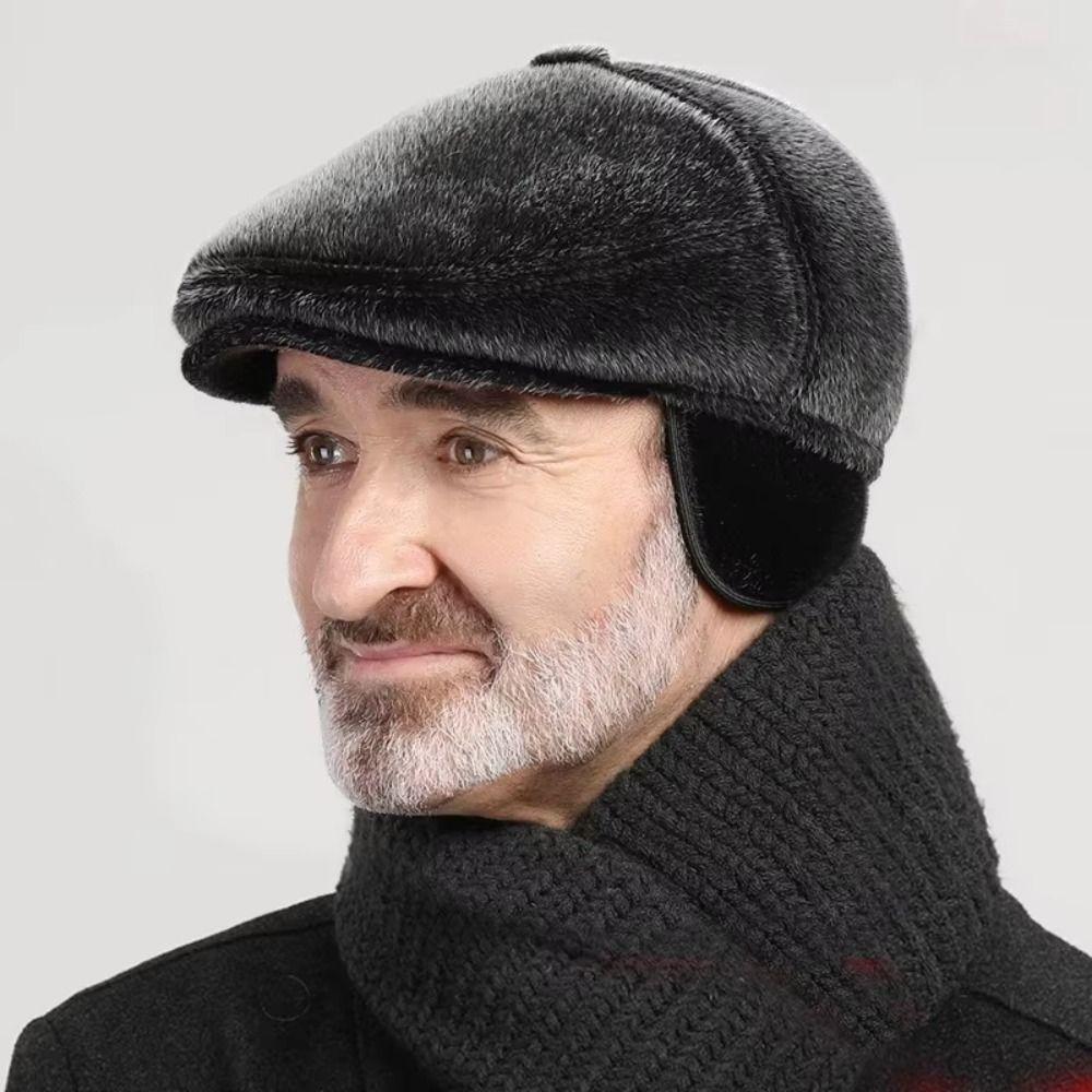 Flat Men Beret Faux Fur British Style Woolen Beret Simple Newsboy Cap  Autumn and Winter