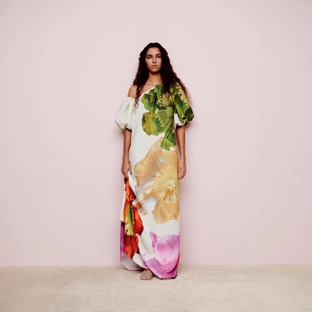 European and American spring and summer new slanted shoulder positioning printed dress INS casual vacation loose dress