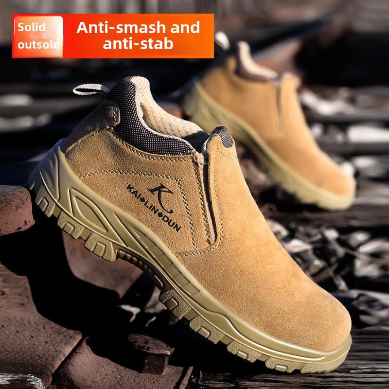 Мужские защитные ботинки со стальным носком — натуральная кожа, дышащие, противоударные, антипрокольные, износостойкие, нескользящие, не дающие обжечься.