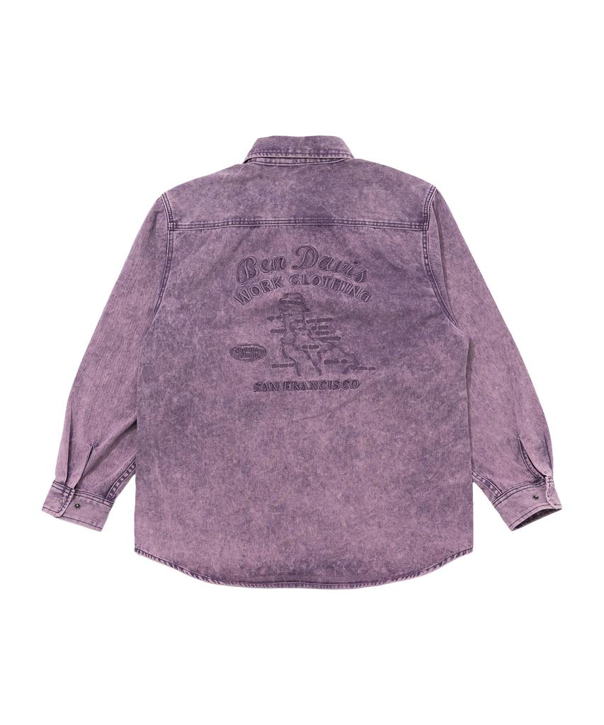 BEN DAVIS Bleach Twill Embroidered Shirt Purple