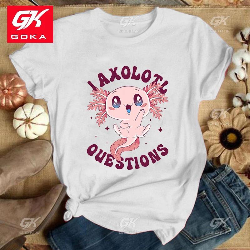 Premium Ctton T Shirt Cute Axolotl Questions Print Clothing Women Short Sleeve Tops Hip Hop Tees Fashion Casual Unisex T Shirts