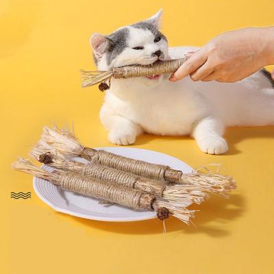 1 шт., жевательная палочка для кошек, Polygonum Kitty, рафия, трава, зоотовары, чистящая палочка для зубов, игрушка для укуса кошки, пеньковая веревка