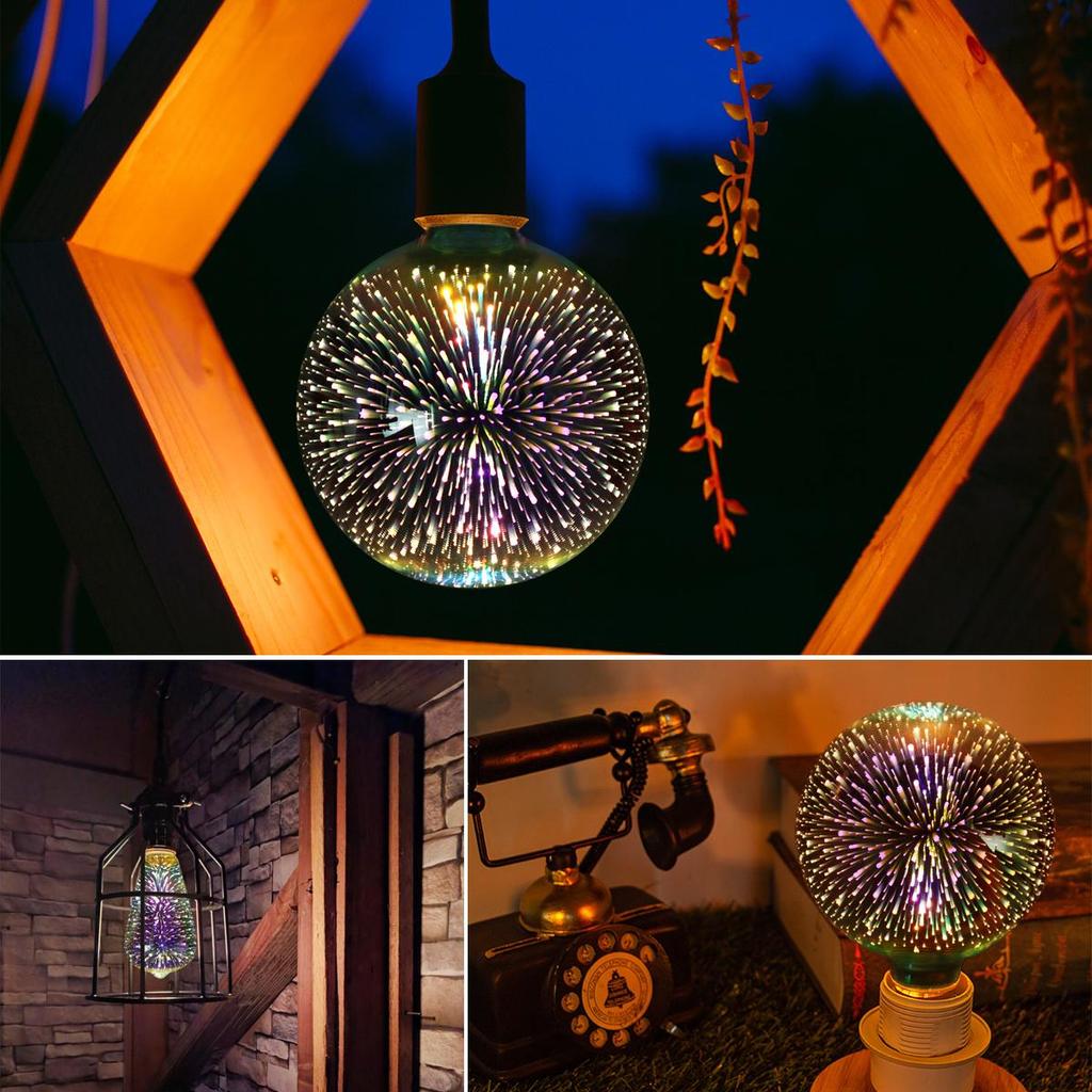 Novelty 3D Fireworks Effect Vintage Edison Lamp E27 110V-220V Holiday Decoration Lights A60 ST64 G80 G95 G125 Christmas Party Home Decor