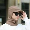 Комплект из двух частей, мужская бархатная вязаная шапка для защиты ушей, осенне-зимняя, утепленная, шерстяная, с защитой от холода, для шеи