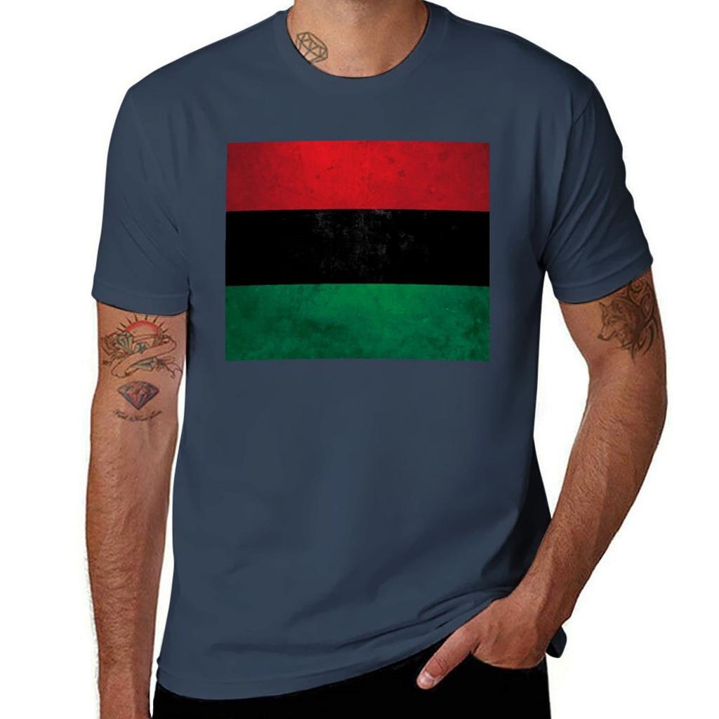 Distressed Afroamerican Panafrican Unia Flag Tshirt Relaxed Fit Casual Short Sleeve Top