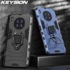 KEYSION Shockproof Armor Case for Honor 50 Lite 10X Lite X30i Silicone + PC Ring Stand Phone Back Cover for Huawei Nova 8i Y60