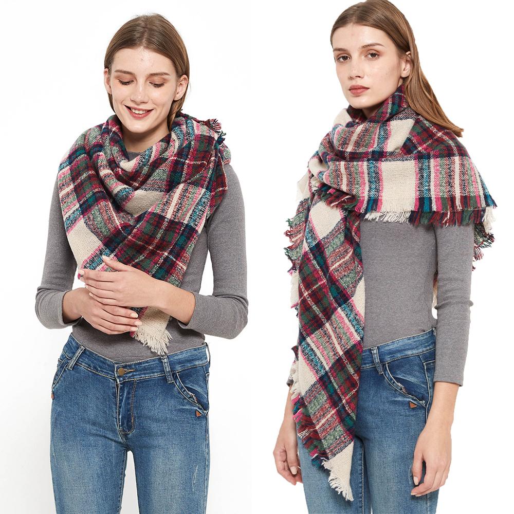 Spring Autumn Winter Shawl Ladies Plaid Triangle Scarf