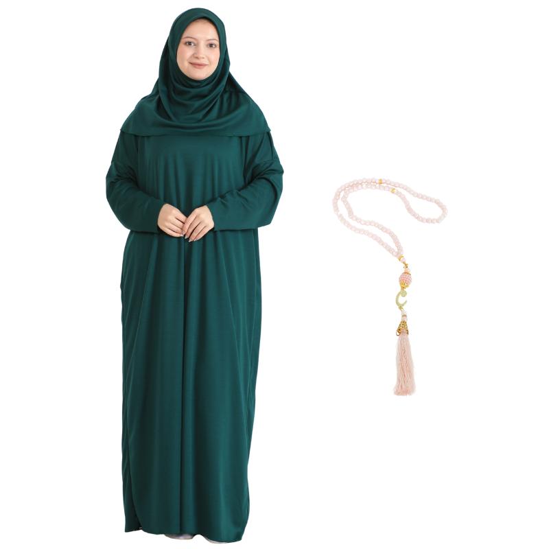 Women Prayer Clothes With Hijab Muslim Outfits Long Robe Abaya Turkish Islamic Dresses Dubai Kaftan With Rosary
