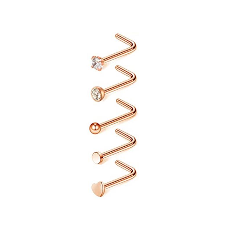 Набор из 5 шт./21 шт., кольцо для пирсинга носа, пирсинг для ногтей в носу, хрустальная шпилька для носа, 20 г, L-образные кольца для носа, комплект с сердцем, ноздрями, Cruve, L-образная форма