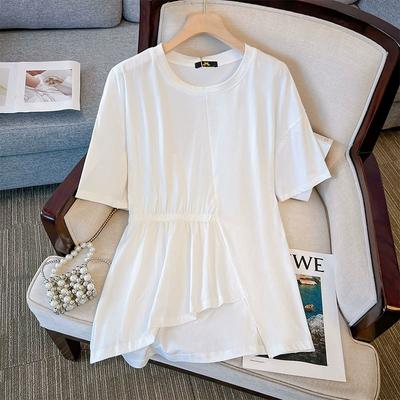 Женская летняя свободная футболка большого размера в стиле кэжуал, однотонная, с темпераментным верхом