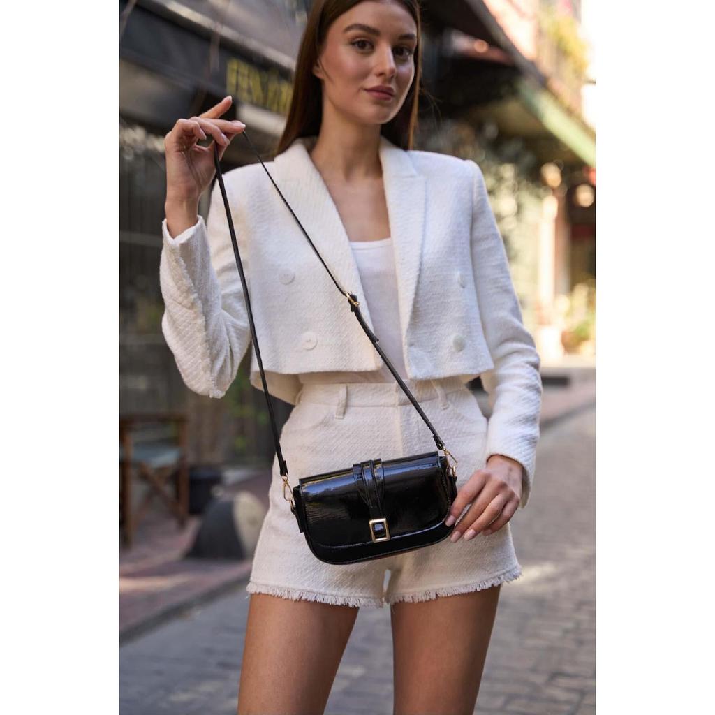 Black Women's Buckle Crossbody Bag