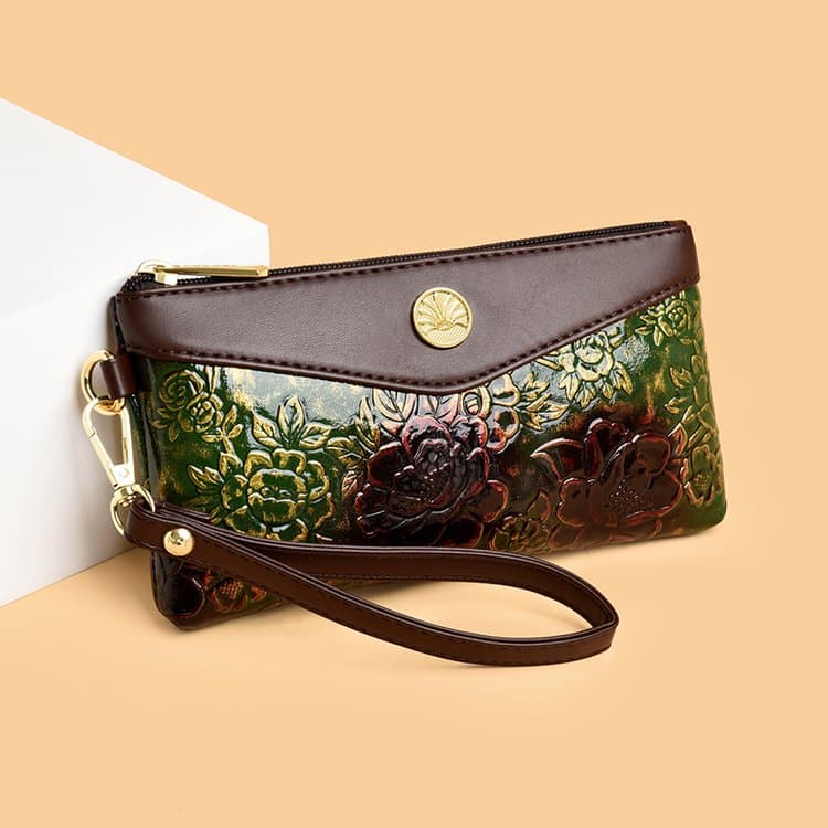 Vintage floral embossed patent leather clutch change purse