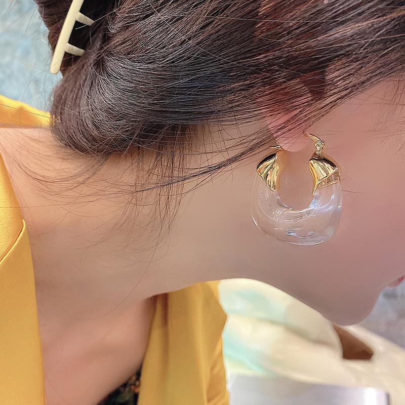Прозрачные акриловые серьги U-образной формы, европейский и американский стиль, личность, зарубежный темперамент, серьги в стиле холодной роскоши