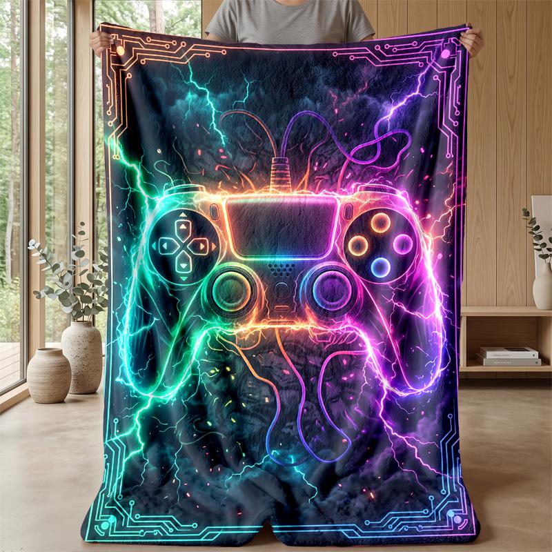 Neon Electric Game Controller Theme blanket Lightweight Warm Flannel Blanket Decorative Throw Blanket for Home Decoration