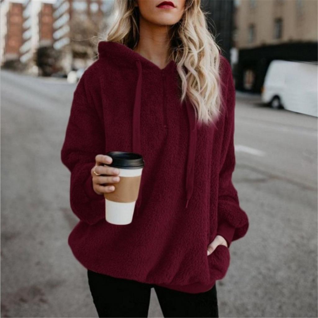 Women Fuzzy Fleece Hoodie Half Zip Drawstring Long Sleeve Loose Warm Plush Sweatshirt Casual Winter Tops With Pockets