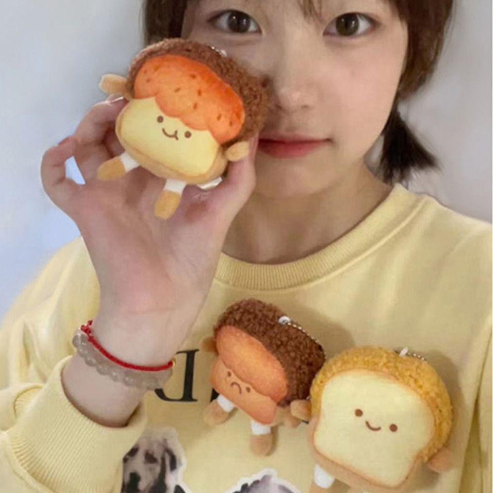 Stuffed Toy Cute Decoration Dual-use Toast Bread Pendant Plush Key Chain Brooch Key Charms