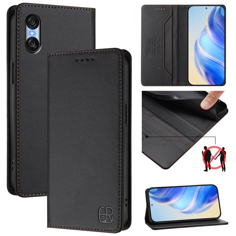 Роскошный кожаный чехол для Sony Xperia 10 VI/Xperia 5 VI/Xperia 1 VI/Xperia 5 V RFID-блокировка слотов для карт Магнитная подставка для притяжения Ударопрочный откидной чехол