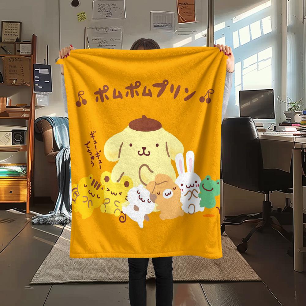 Pom Pom Purin Flannel Blanket, High quality Comfortable for All Seasons, Home Decor, Warmth and Comfort
