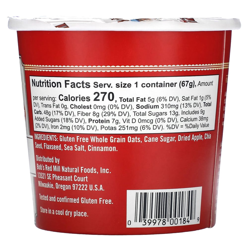 Bobs Red Mill Oatmeal Cup with Apple Pieces & Cinnamon 67g (2.36oz)